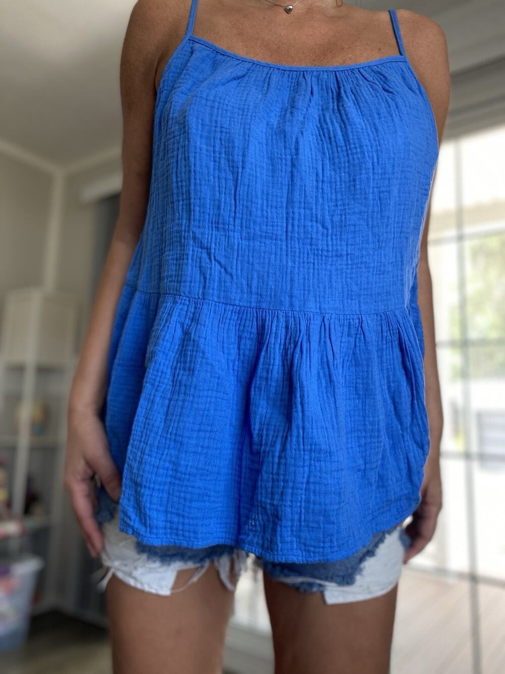 CASLON Blue Cotton Gauze Top Shirt Sleeveless S NWT